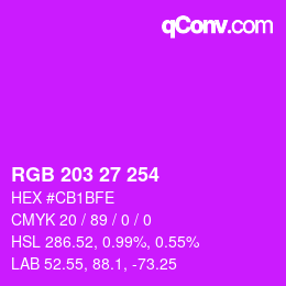 颜色代码: RGB 203 27 254 | qconv.com