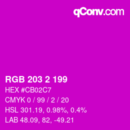 Color code: RGB 203 2 199 | qconv.com
