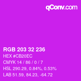 Color code: RGB 203 32 236 | qconv.com