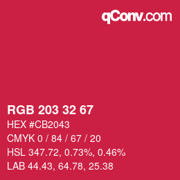 Color code: RGB 203 32 67 | qconv.com