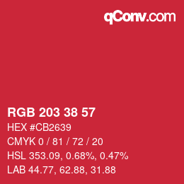 カラーコード: RGB 203 38 57 | qconv.com