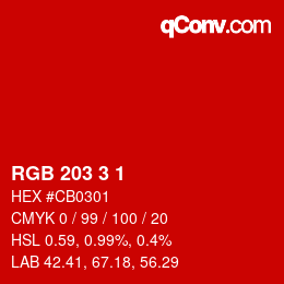 カラーコード: RGB 203 3 1 | qconv.com