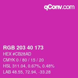 Color code: RGB 203 40 173 | qconv.com
