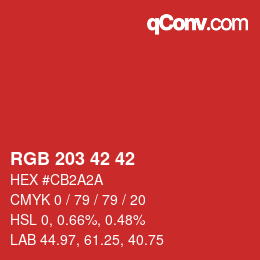 Color code: RGB 203 42 42 | qconv.com