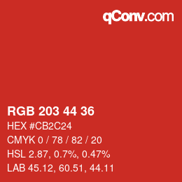 Color code: RGB 203 44 36 | qconv.com