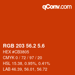 カラーコード: RGB 203 56.2 5.6 | qconv.com