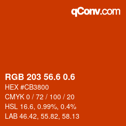 カラーコード: RGB 203 56.6 0.6 | qconv.com