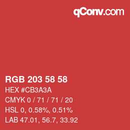 Color code: RGB 203 58 58 | qconv.com