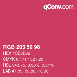 Color code: RGB 203 59 98 | qconv.com