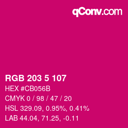 Color code: RGB 203 5 107 | qconv.com