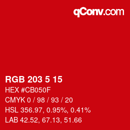 カラーコード: RGB 203 5 15 | qconv.com