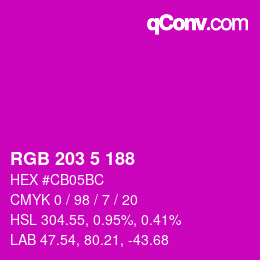 Color code: RGB 203 5 188 | qconv.com