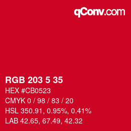 カラーコード: RGB 203 5 35 | qconv.com