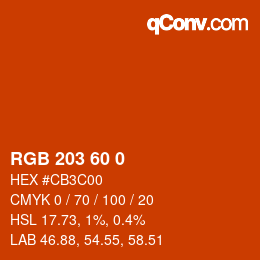 颜色代码: RGB 203 60 0 | qconv.com