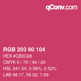 カラーコード: RGB 203 60 104 | qconv.com