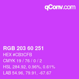 カラーコード: RGB 203 60 251 | qconv.com