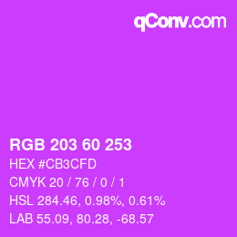 カラーコード: RGB 203 60 253 | qconv.com