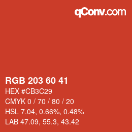 カラーコード: RGB 203 60 41 | qconv.com