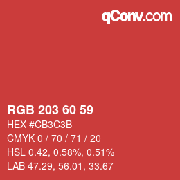 カラーコード: RGB 203 60 59 | qconv.com