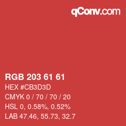 Color code: RGB 203 61 61 | qconv.com