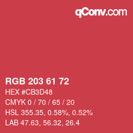 Farbcode: RGB 203 61 72 | qconv.com