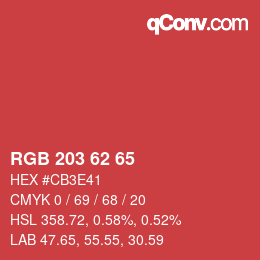 Farbcode: RGB 203 62 65 | qconv.com
