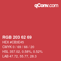 Farbcode: RGB 203 62 69 | qconv.com