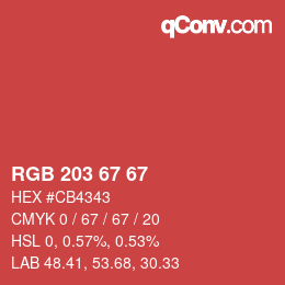 Color code: RGB 203 67 67 | qconv.com