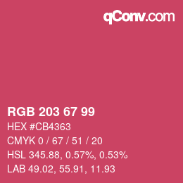 Color code: RGB 203 67 99 | qconv.com