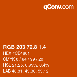 カラーコード: RGB 203 72.8 1.4 | qconv.com