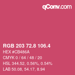 カラーコード: RGB 203 72.8 106.4 | qconv.com