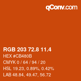 カラーコード: RGB 203 72.8 11.4 | qconv.com