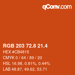 カラーコード: RGB 203 72.8 21.4 | qconv.com