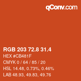 カラーコード: RGB 203 72.8 31.4 | qconv.com