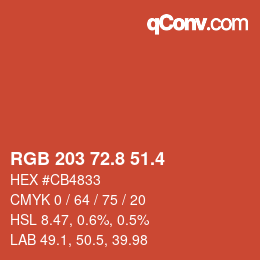 カラーコード: RGB 203 72.8 51.4 | qconv.com