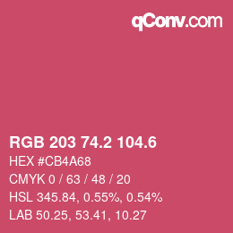 カラーコード: RGB 203 74.2 104.6 | qconv.com