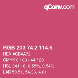 カラーコード: RGB 203 74.2 114.6 | qconv.com
