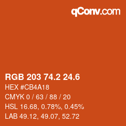 カラーコード: RGB 203 74.2 24.6 | qconv.com
