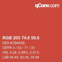 カラーコード: RGB 203 74.6 59.6 | qconv.com