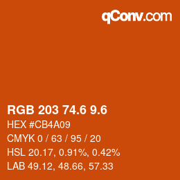 カラーコード: RGB 203 74.6 9.6 | qconv.com