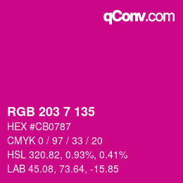 Color code: RGB 203 7 135 | qconv.com