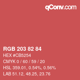 カラーコード: RGB 203 82 84 | qconv.com