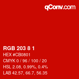 Color code: RGB 203 8 1 | qconv.com