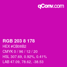 颜色代码: RGB 203 8 178 | qconv.com