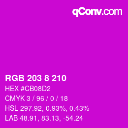 カラーコード: RGB 203 8 210 | qconv.com