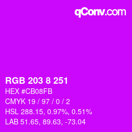 Color code: RGB 203 8 251 | qconv.com