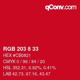 Color code: RGB 203 8 33 | qconv.com