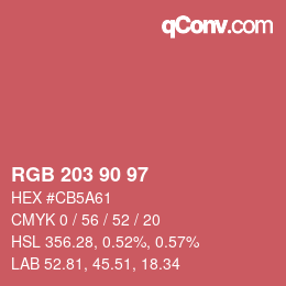 カラーコード: RGB 203 90 97 | qconv.com