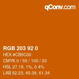 Color code: RGB 203 92 0 | qconv.com