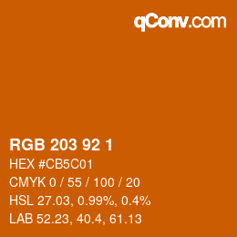 颜色代码: RGB 203 92 1 | qconv.com